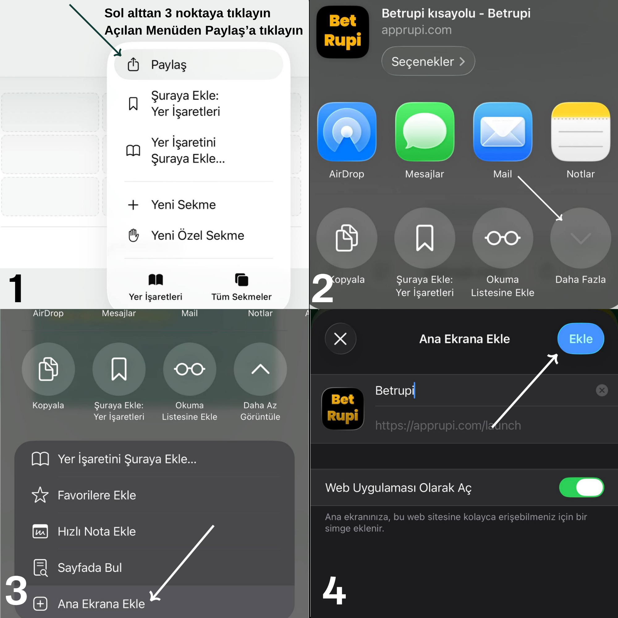 iOS ana ekrana ekleme adımları